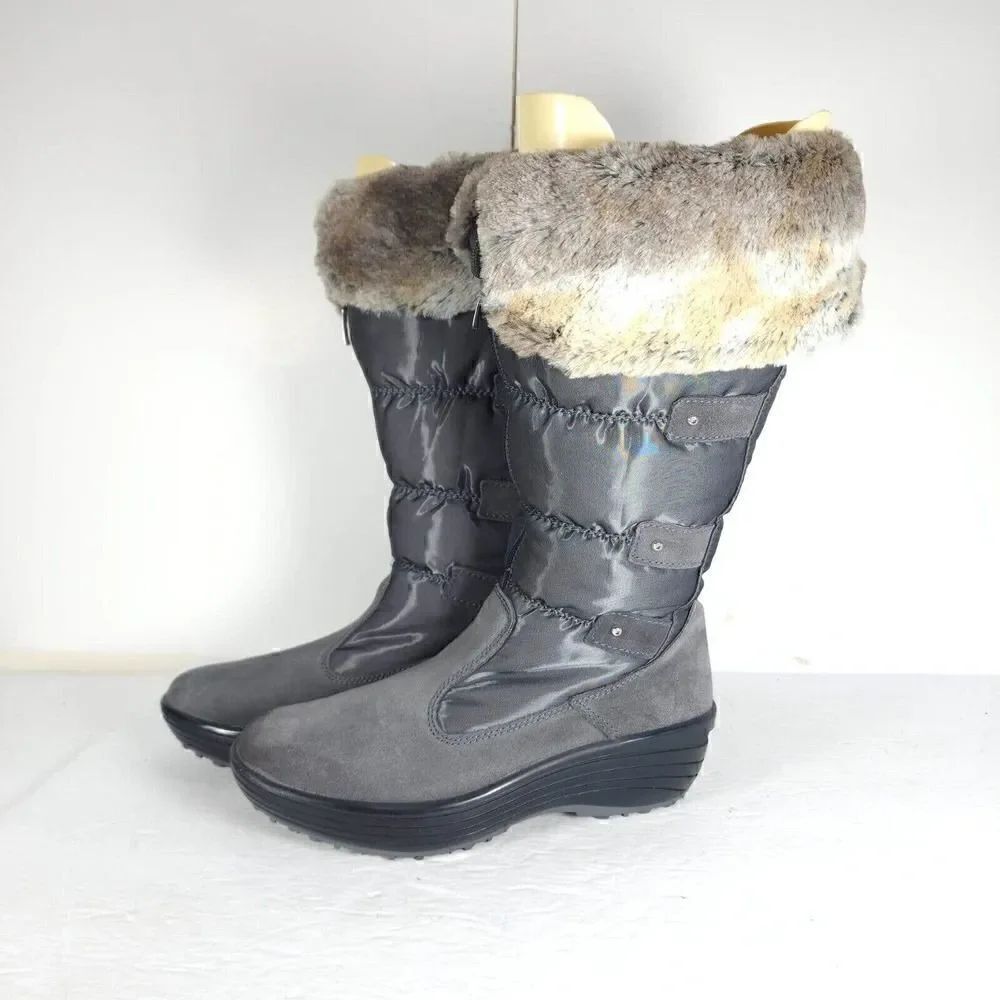 Pajar Canada Women's Mia US7,5 EU38 Gray Suede Faux Fur Wedge Winter Boots